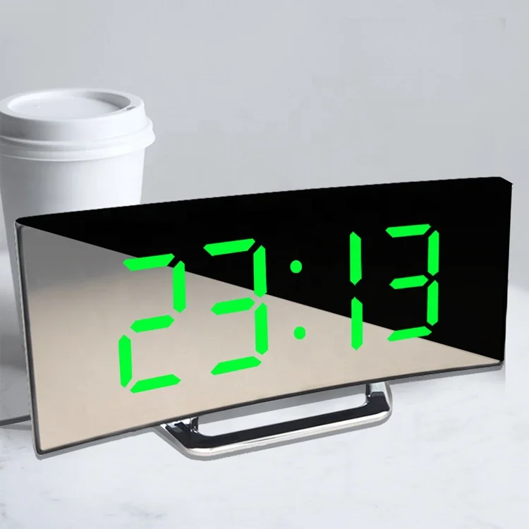 Fashion Curved Screen Electronic Large Screen LED Mirror Mute Alarm Clock