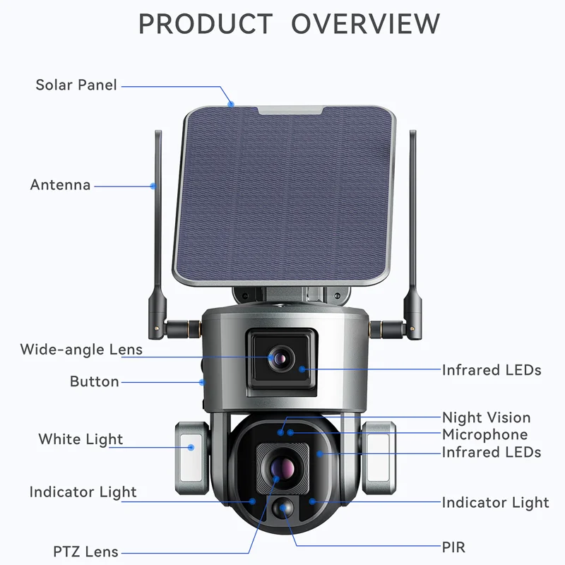 camera 4K WiFi  Ip Camera  4X 10x Optical Zoom Solar Battery Dual Lens Waterproof Security Surveillance Automatic Track HD Cam