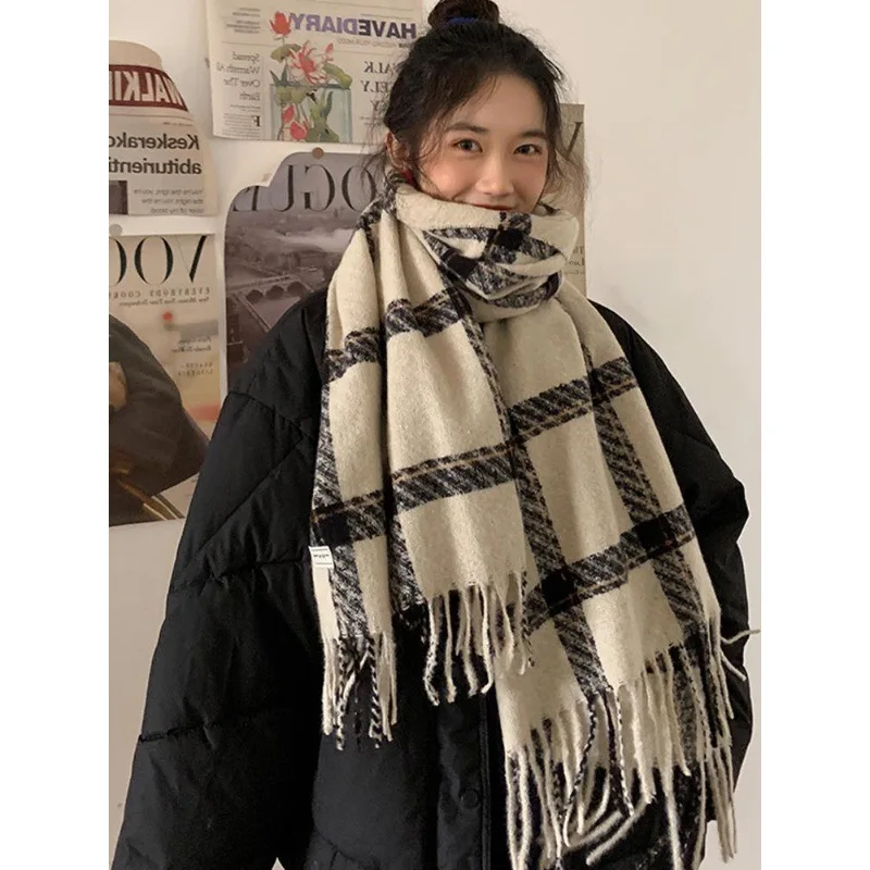 New Arrivals Black and white check Cashmere Scarf Fashion Double Sided Soft Pashmina Shawl Women Winter Warm Scarves