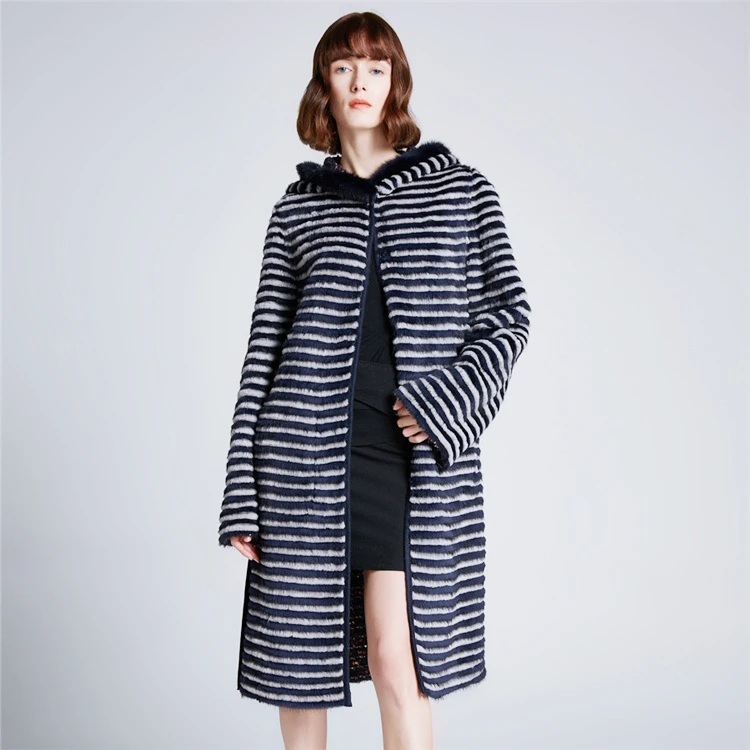 New Fashion Luxury Korean Style Double-Sided New Long Winter Womens Real Mink Fur Plus Size Wool Overcoats