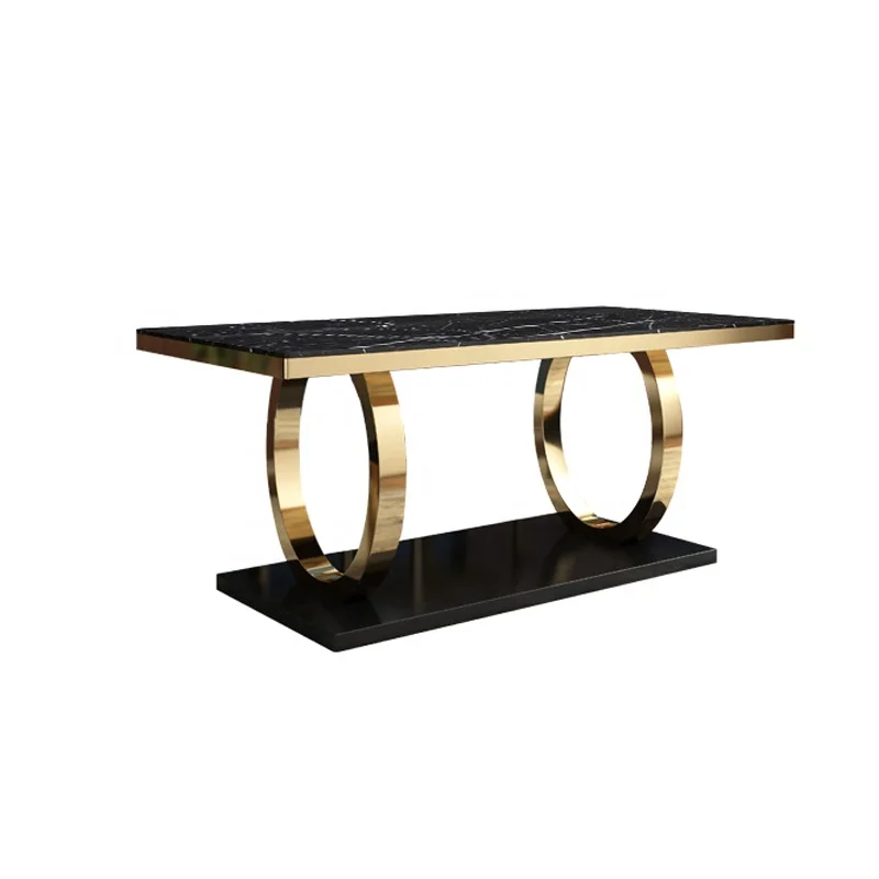 Luxury Design  High Quality Stainless Steel base Dining Room Furniture Shining Leg White Marble sintered stone Dining Table