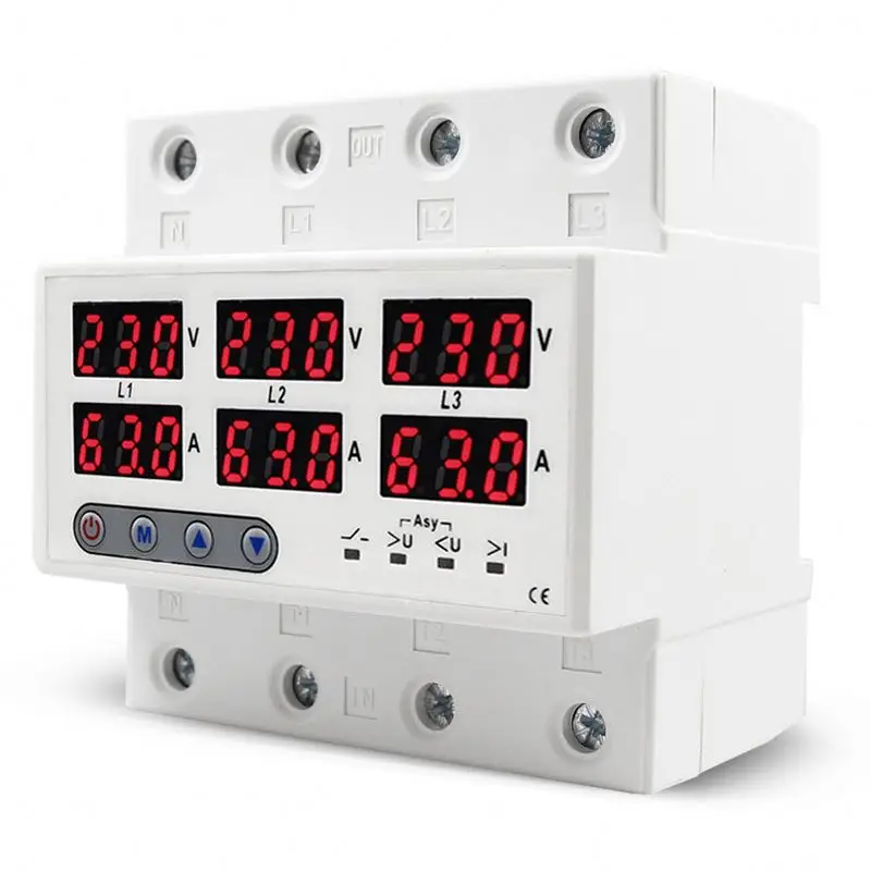 LED display 220V 400V 63A three phase four wire over under voltage protector