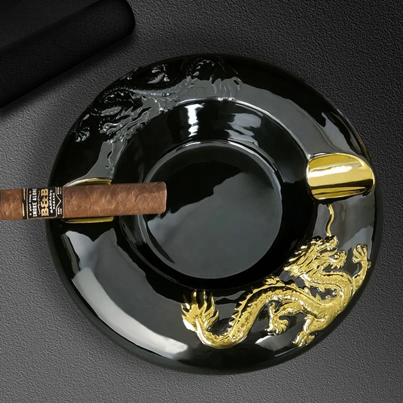 2025 Black Ceramic Cigar Ashtray European Style Creative Personality Trend Home Living Room Custom Luxury Ashtray Cigarette