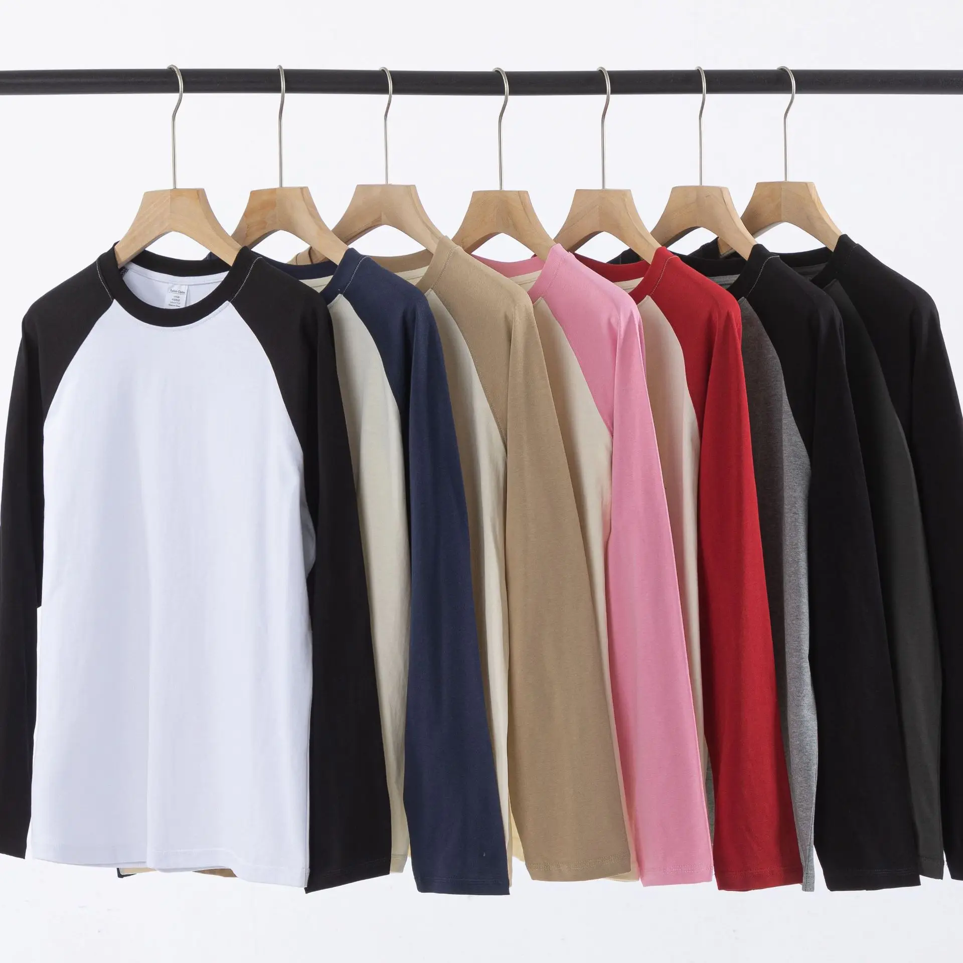 MT2534 Top Sellers Wholesales Custom Color Block Raglan Sleeve 250g 100% Cotton Long Sleeve T-Shirts For Men