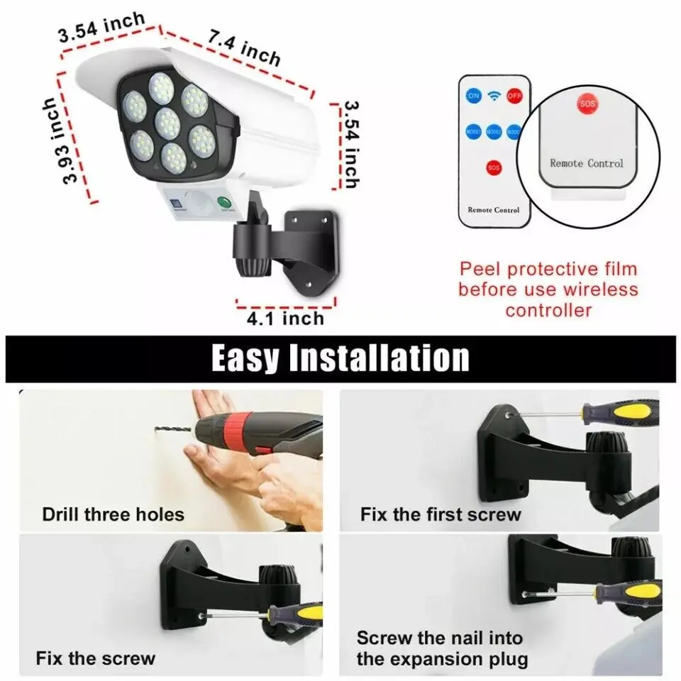 Solar Power Dummy Security Camera  LED Blink Light Outdoor CCTV
