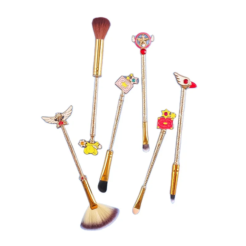 
OumanLin Limited Edition Card Captor Sakura Sailor Moon 6pcs Makeup Cosmetic Brush Set Gold Metal Beauty Tool 
