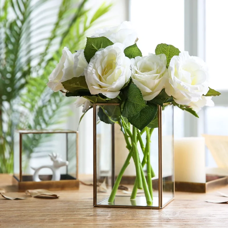 Bixuan Candle Lantern Clear Crystal Glass Bronze Brass Frame Hanging Hurricane Tea Light Holder Square Glass Display Boxes M