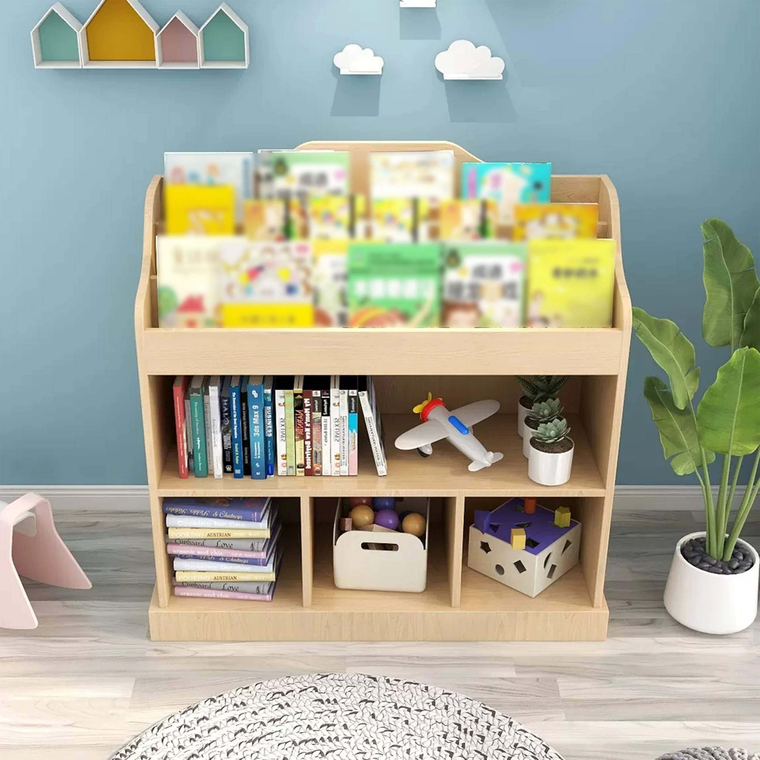 Children furniture adjustable multi function kindergarten bookshelf small baby bookcase plastic toys storage kids book shelf