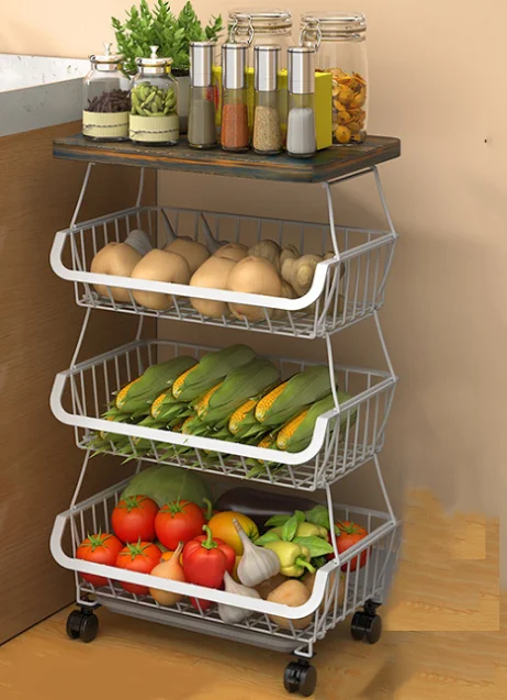3 Tier Stackable Wire Storage Baskets Fruit Storage Cart with Wheels Tier Vegetable Basket Bins Rack for Kitchen Bathroom Basket