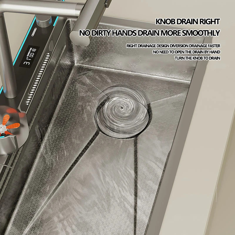 New Kitchen Nano Stainless Steel Sinks Honeycomb One Piece Single Slot Waterfall Faucet Smart Cup Washer Bowl Waterfall Sink