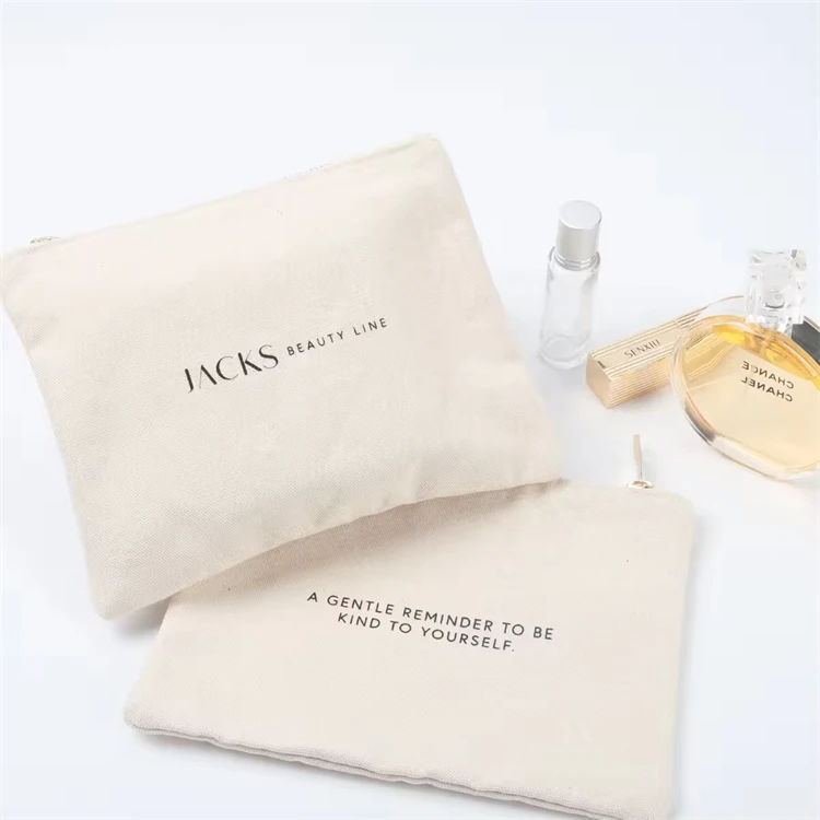 2024 Hot Sale Eco-Friendly Double Sided Cotton Canvas Makeup Bag Fashionable Zipper Accessory Pouch Case Travel Letter Cosmetic