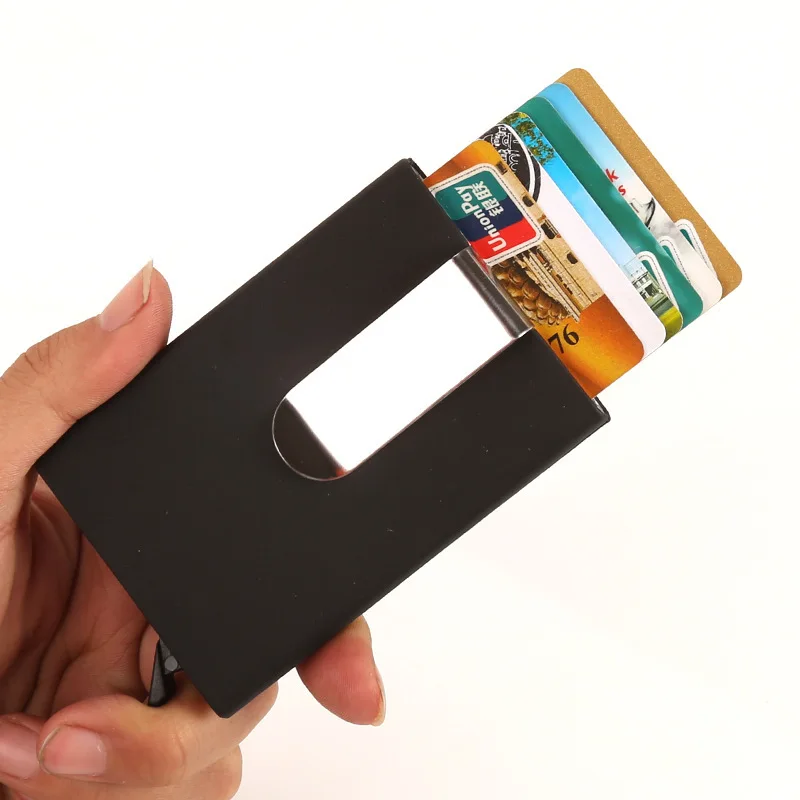 
 Автоматический выдвижной металлический бумажник из искусственной кожи с алюминиевым RFID-блокировкой мужской держатель для кредитных карт  