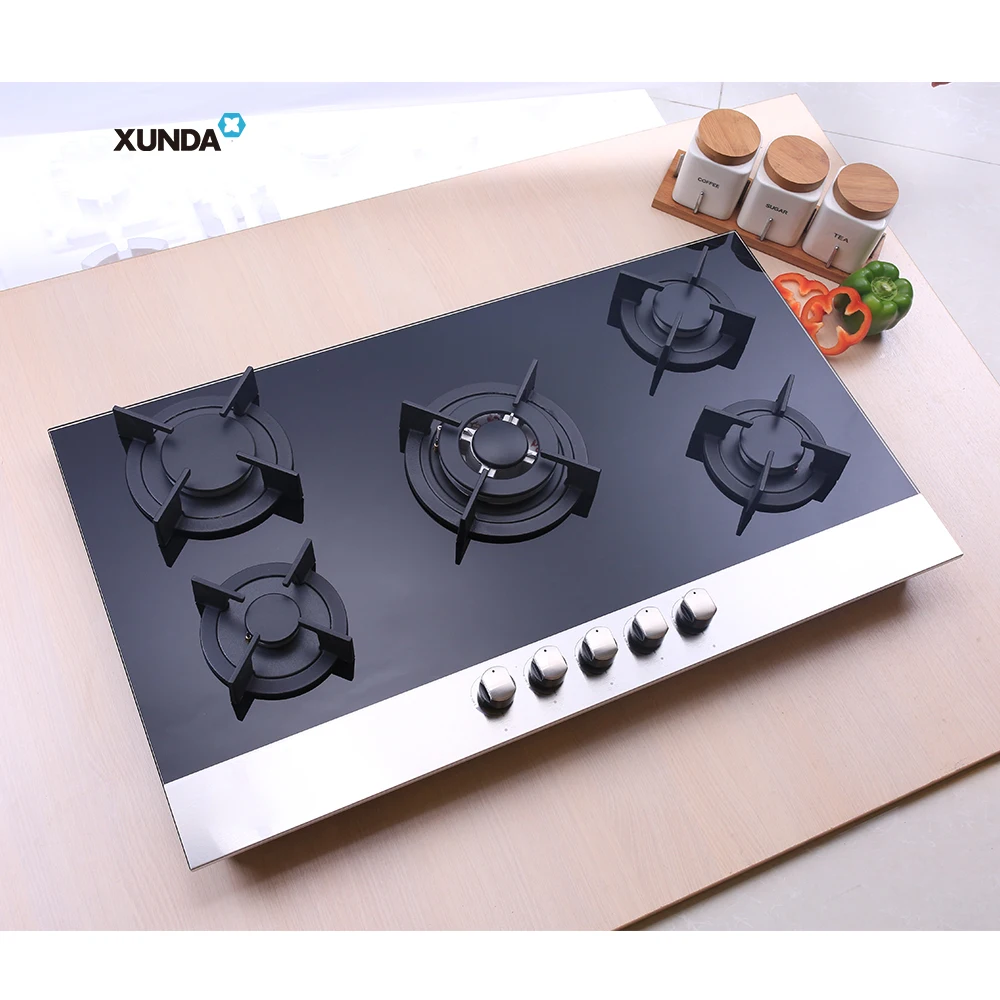 Xunda Major Kitchen Appliance 90cm Glass Gaskocher Gas Cooker Stove 5 Gas Burner Cookertops Estufas Built-in Hob
