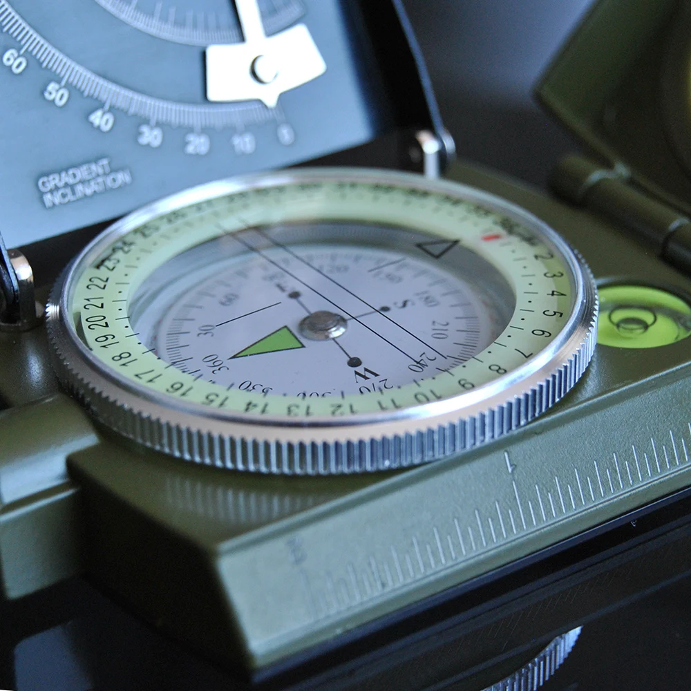 Olive Color Portable Metal Foldable Compass Prismatic Lensatic Sighting Clinometer Survival Hunting Hiking Handy Pointer Display