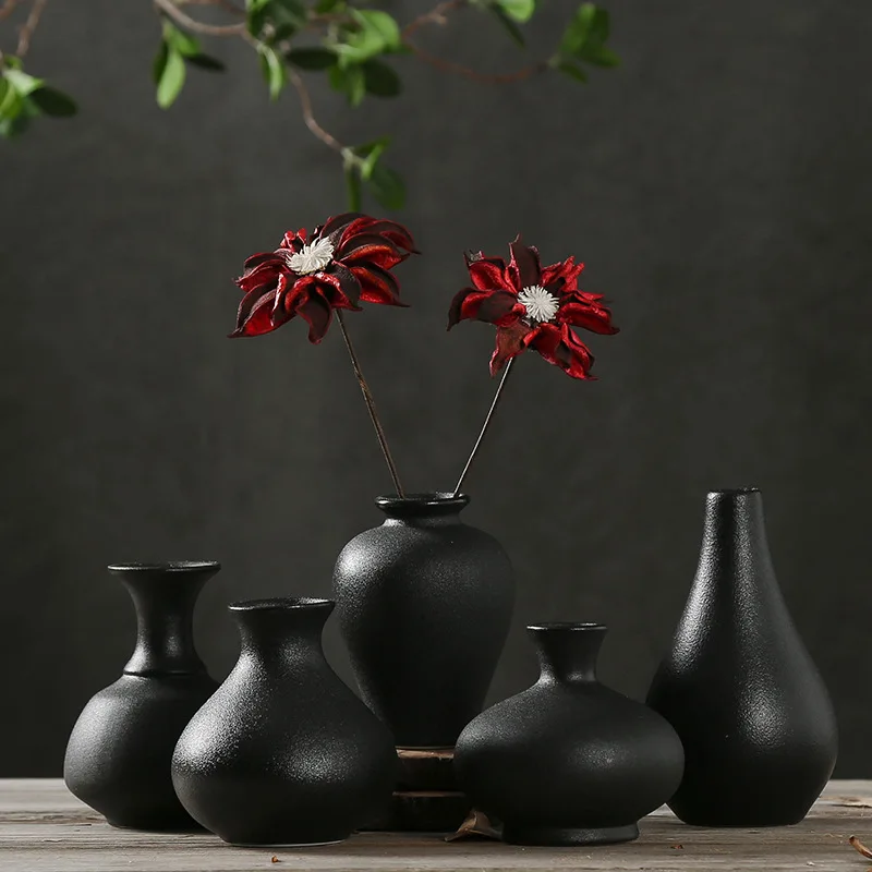 Niseven Wholesales Modern Home Decorative Vases For Pampas Grass Unique Small Black Ceramic Vase For Flowers Decoration
