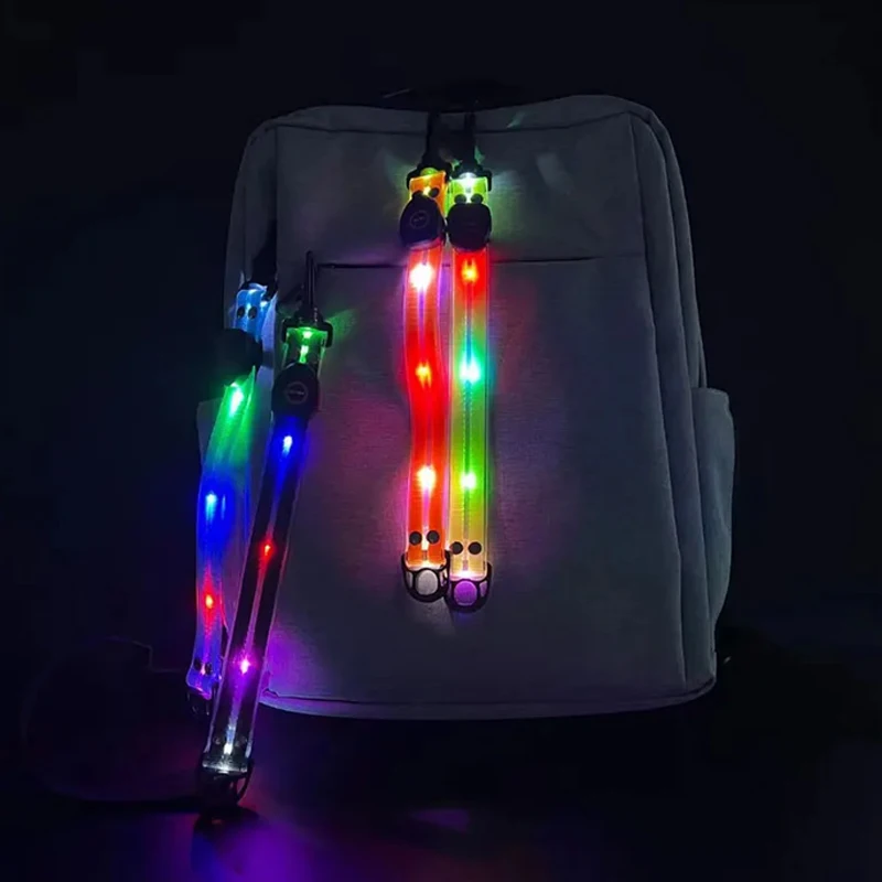 Waterproof safety backpack light glowing bag pendant tag reflective strips tag led light up band