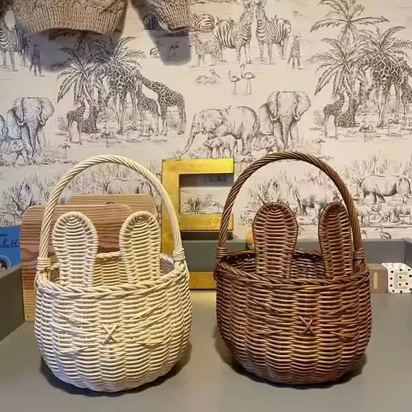 Natural Rattan Basket Handmade For Kid Gift For Kids Nursery Room Creative Storage Basket Design