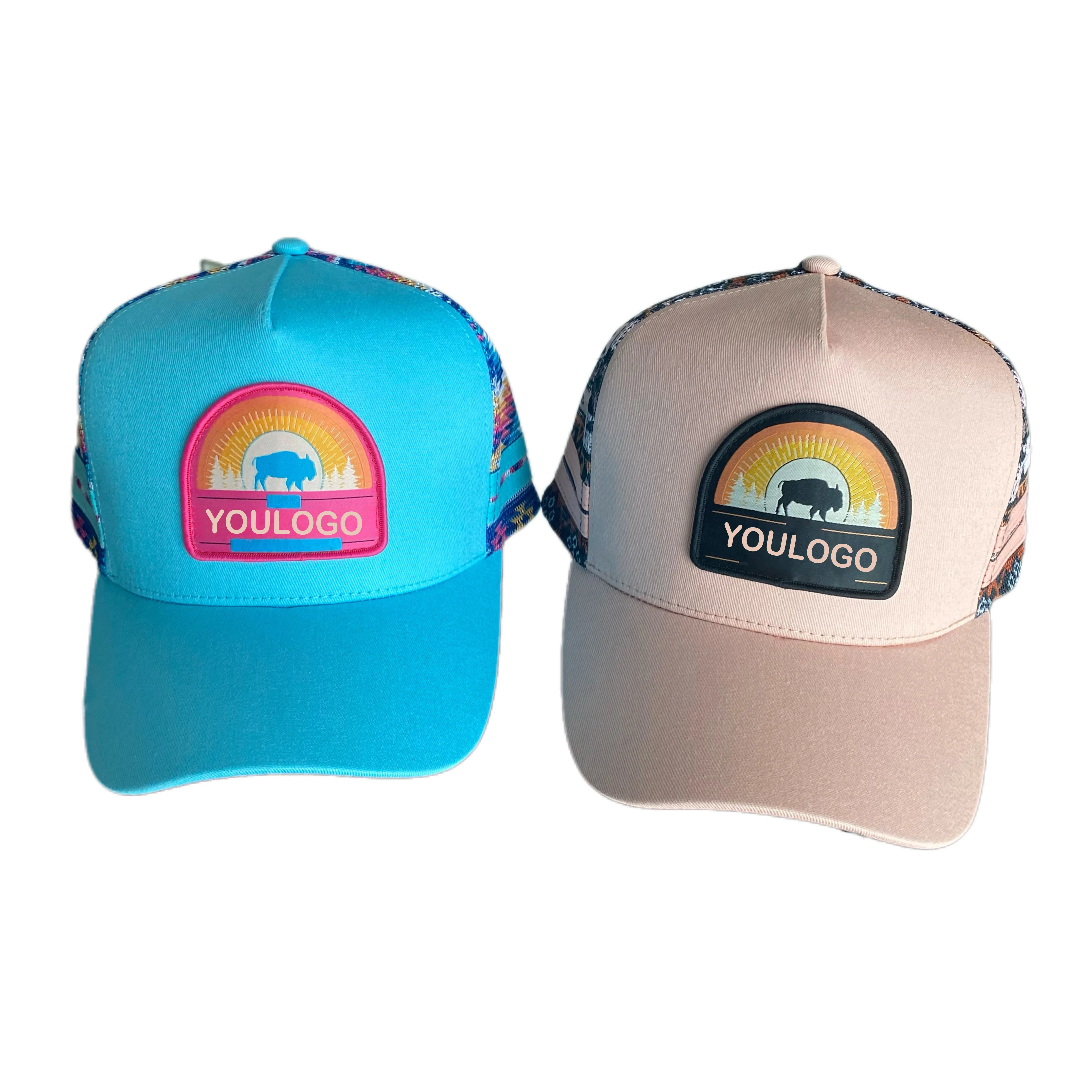 Embroidery high quality  Brim Mesh Snap Back Sports Hats  trucker Hat 5 five Panel Trucker Hat custom logo 1