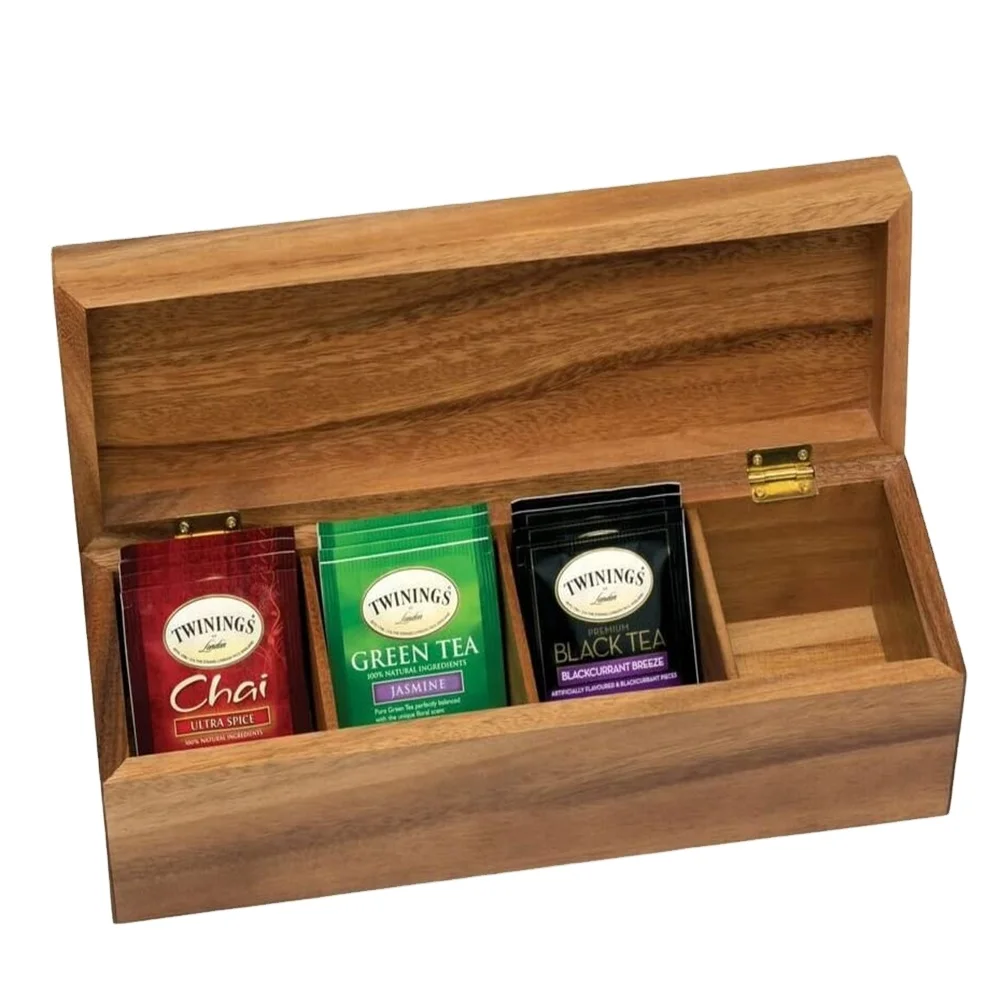 Acacia Wooden Box Antique 4 grid rectangular Wood Tea Box Wooden storage box