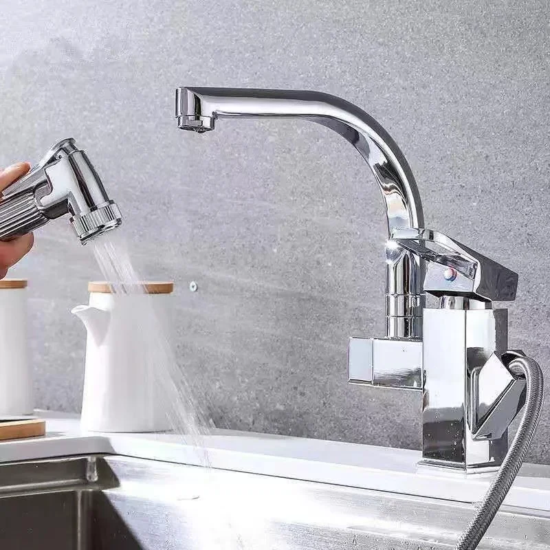 New Stainless Steel Kitchen Faucet 360 Degree Rotation With Spray Gun Sink Mixer Single Hole Hot And Cold Mixing Faucets