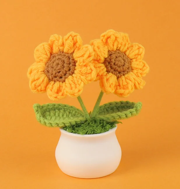 2025 Hand Knitted Ornaments Valentine Gifts Artificial Plants Bonsai Flower Crocheted pot Crocheted Sunflower Pot