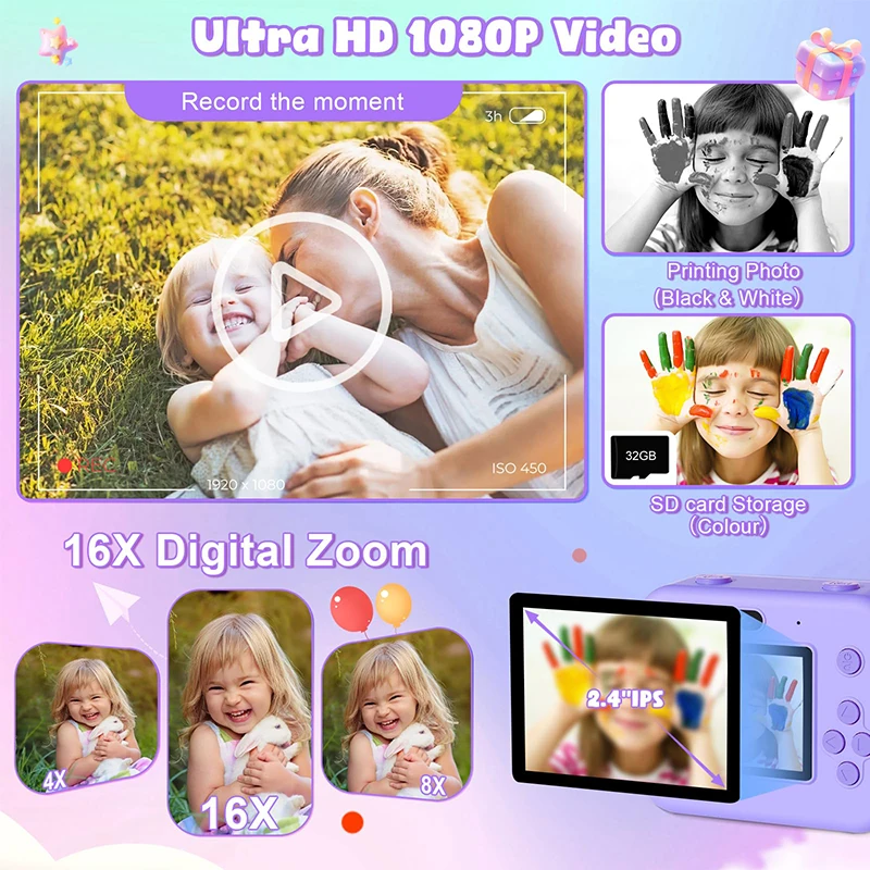Милый мультяшный детский мгновенный фотоаппарат детская веселая Рождественская Подарочная цифровая камера Встроенная игровая портативная мини-камера