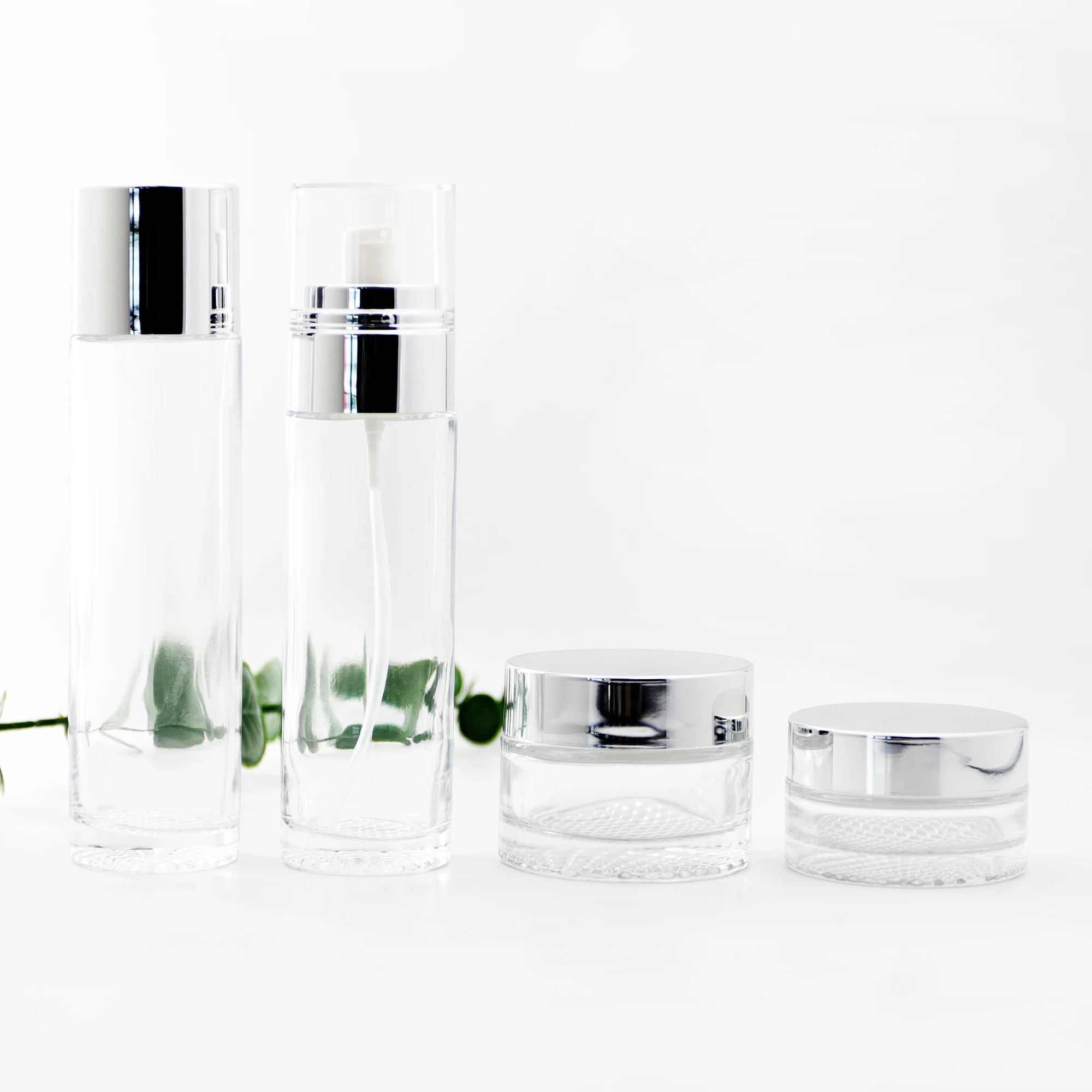 50ml 100ml 150ml 200ml Empty Clear Luxury Cosmetic Glass Lotion Bottle Set With Lotion Pump