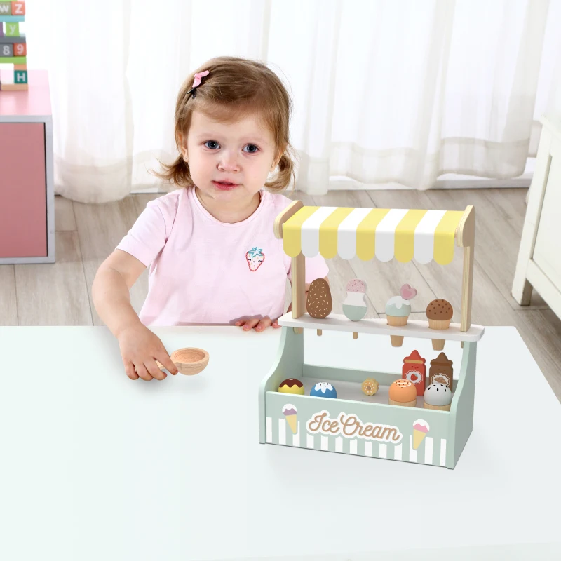 Wooden Ice Cream Shop Kitchen Toy Children Pretend Play Food Simulation Role Play Set for Preschool Kids