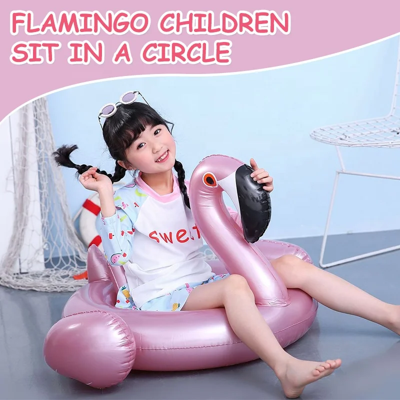 Rose Gold Inflatable Flamingo Swan Swimming Rings With Seat And Backrest Beach Party Swimming Circle Air Cushion Toys For Kids