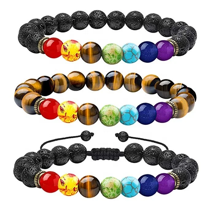 2021 Custom Adjustable Bracelet Pierre Naturelle Crystal Healing 7 Chakra Bracelet