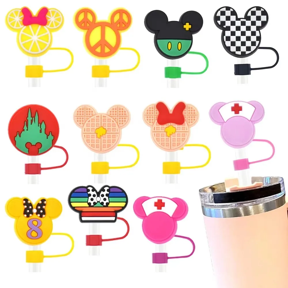 ASSMILE 10mm new reusable silicone cute animal drinking straw topper wholesale pink series bad bunny rubber straw charms toppers