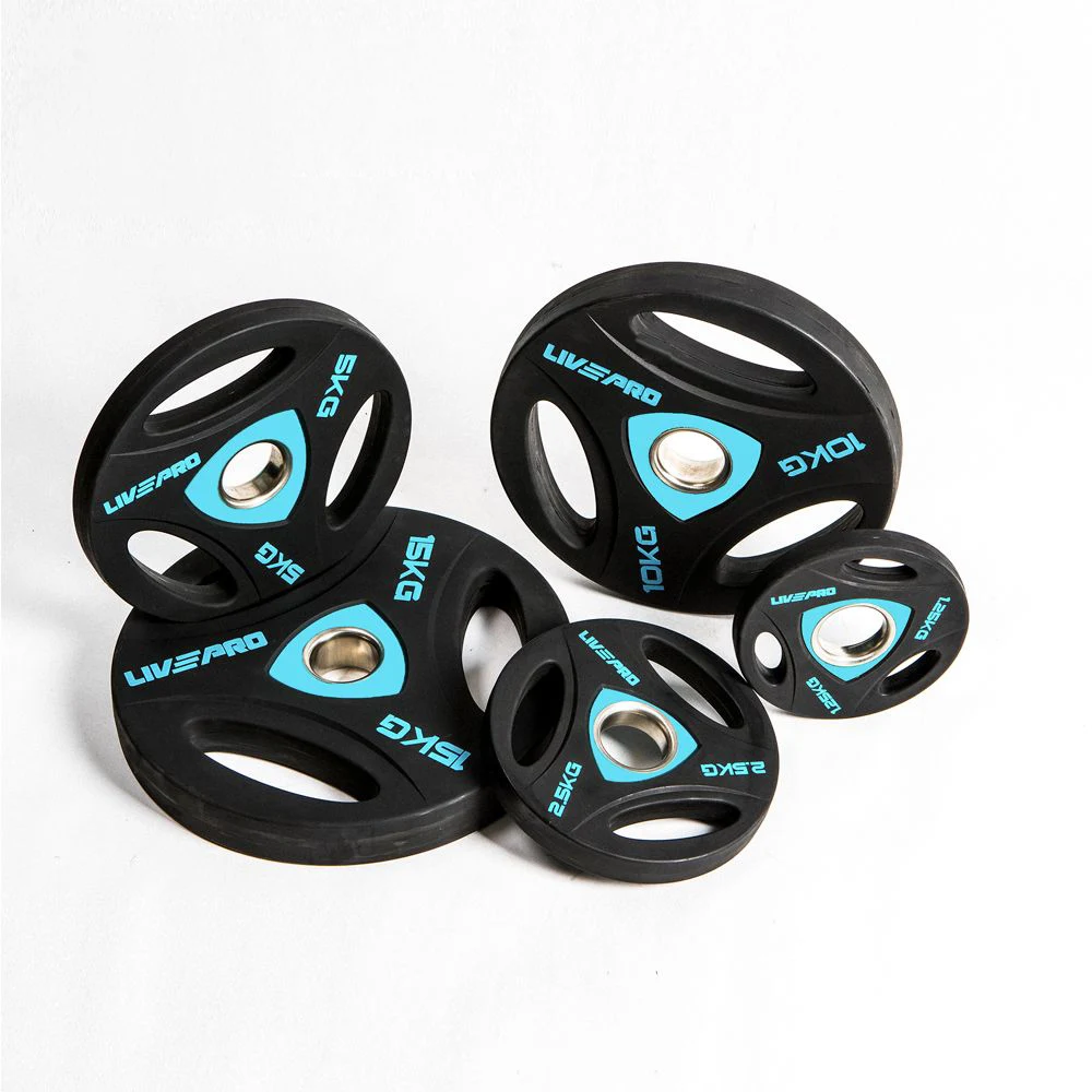 LIVEPRO Gym Weight Plate PU Polyurethane Coating Iron Bumper Plate Three Holes Barbell Weight Plate