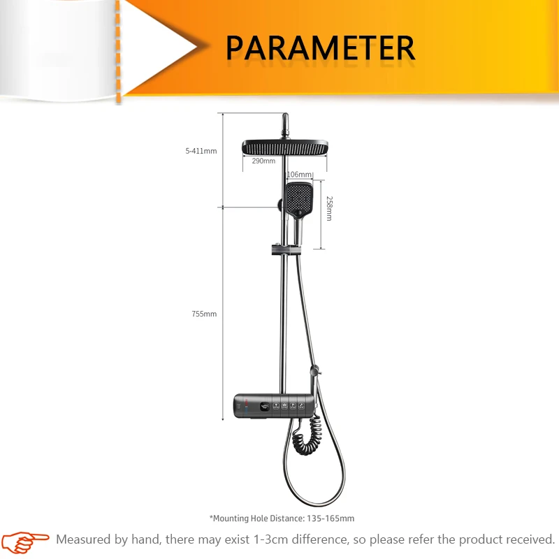 Digital Display 4 Function Temperature Shower Set Mixer System Full Piano Square Brass Jet Pattern Pause Spray Bathroom Use