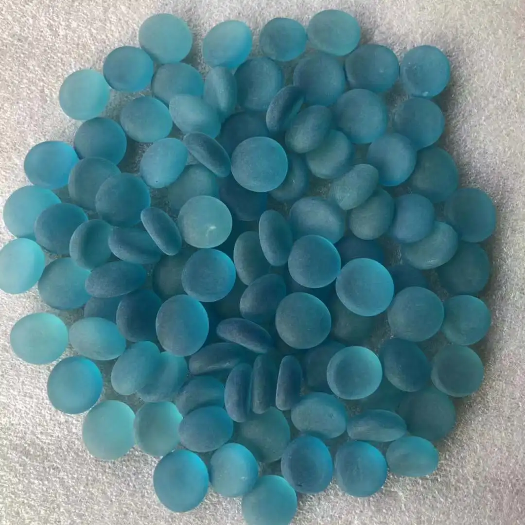 Aqua Blue Frosted Cashew Glass Pebble for Fish Tank Decoration