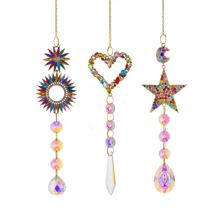 Colour Crystal love heart star sun catcher wind chimes hanging for home garden decor window lamp crystal hanging ornament