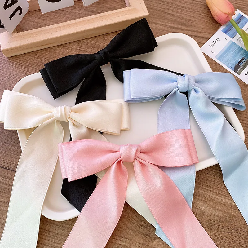 Wholesale Large Double-Layer Satin Ins Butterfly Bow Hair Clip with Spring Clip and Ribbon Girl Princess Hair Accessory Barrette