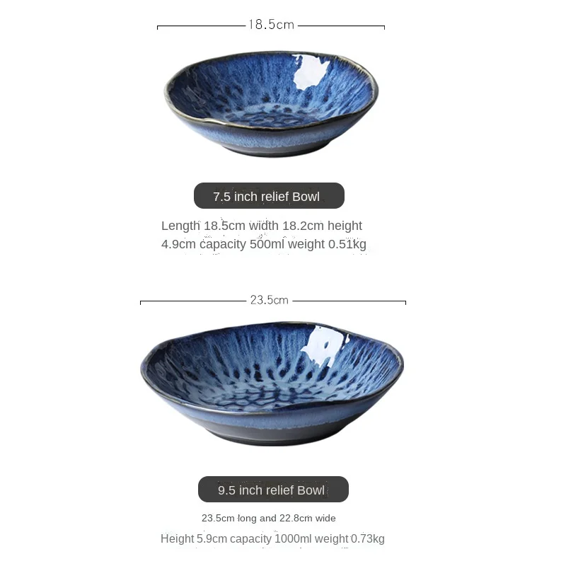 Nordic Modern Home tableware blue Glazed deep Plates Bowl Ceramic Dinnerware for hotel Restaurant porcelain Salad dessert bowls