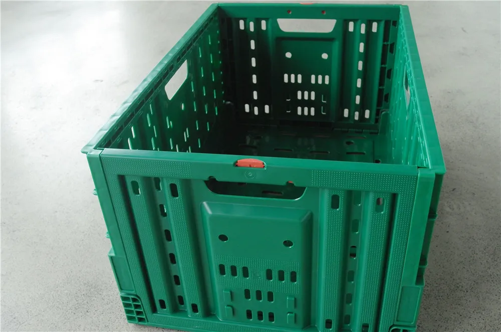 green color PP material 23.6x15.7x11.8 inch reusable collapsible folding plastic storage crate