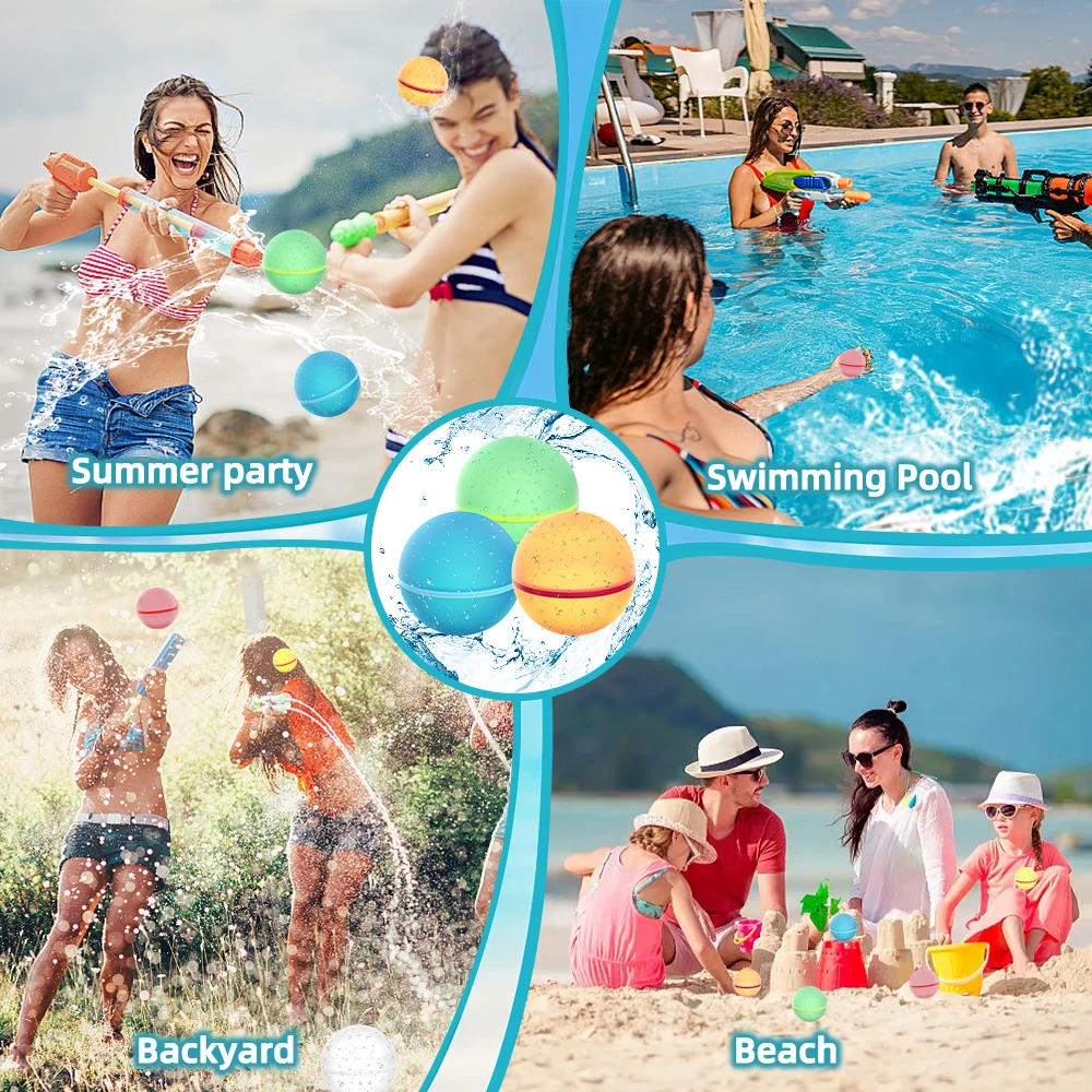 Tadatu 16PCS Reusable Water Balloons Magnetic Silicone Refillable Quick Fill Self Sealing Water Bomb Balloons with Mesh Bag