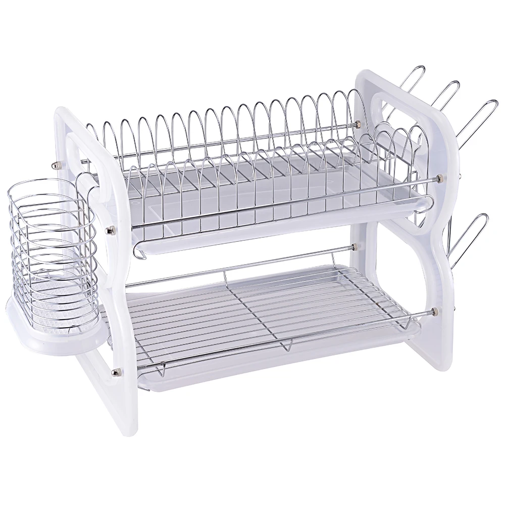 Double Layered Metal Iron Kitchen Dish Rack Chrome Wire Dish Drying Rack