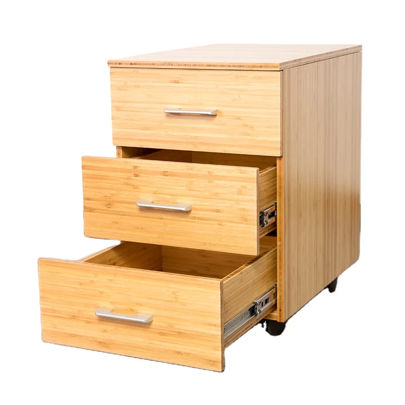 Mobile  bamboo 3 tier storage filling cabinet drawers