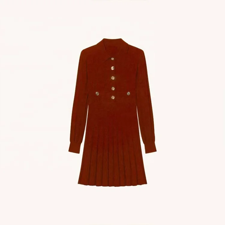 Производители трикотажных изделий под заказ воротник-поло с длинным рукавом ребристая трикотажная женская кофта плиссированное платье