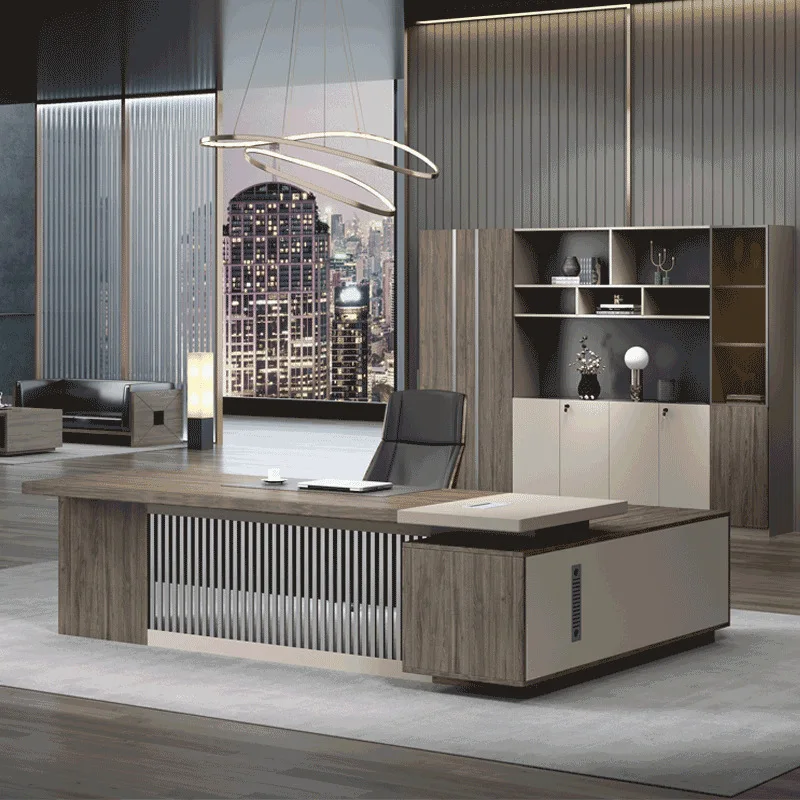 Popular Sale Wooden Gray Color Office L Shape Executive  Desk OEM Open Space Office Furniture