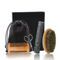 4pcs Kit Beard Brush Comb Scissor are Wonderful Helpers for Men to Take Care of Their Beard