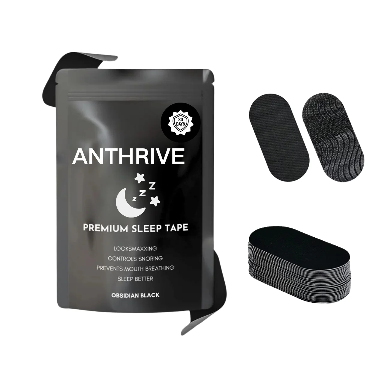 Anthrive OEM Silicone Gel Sleep Strips Eco-friendly Black Hypoallergenic Snoring Custom Scented Mouth Tape For Sleeping