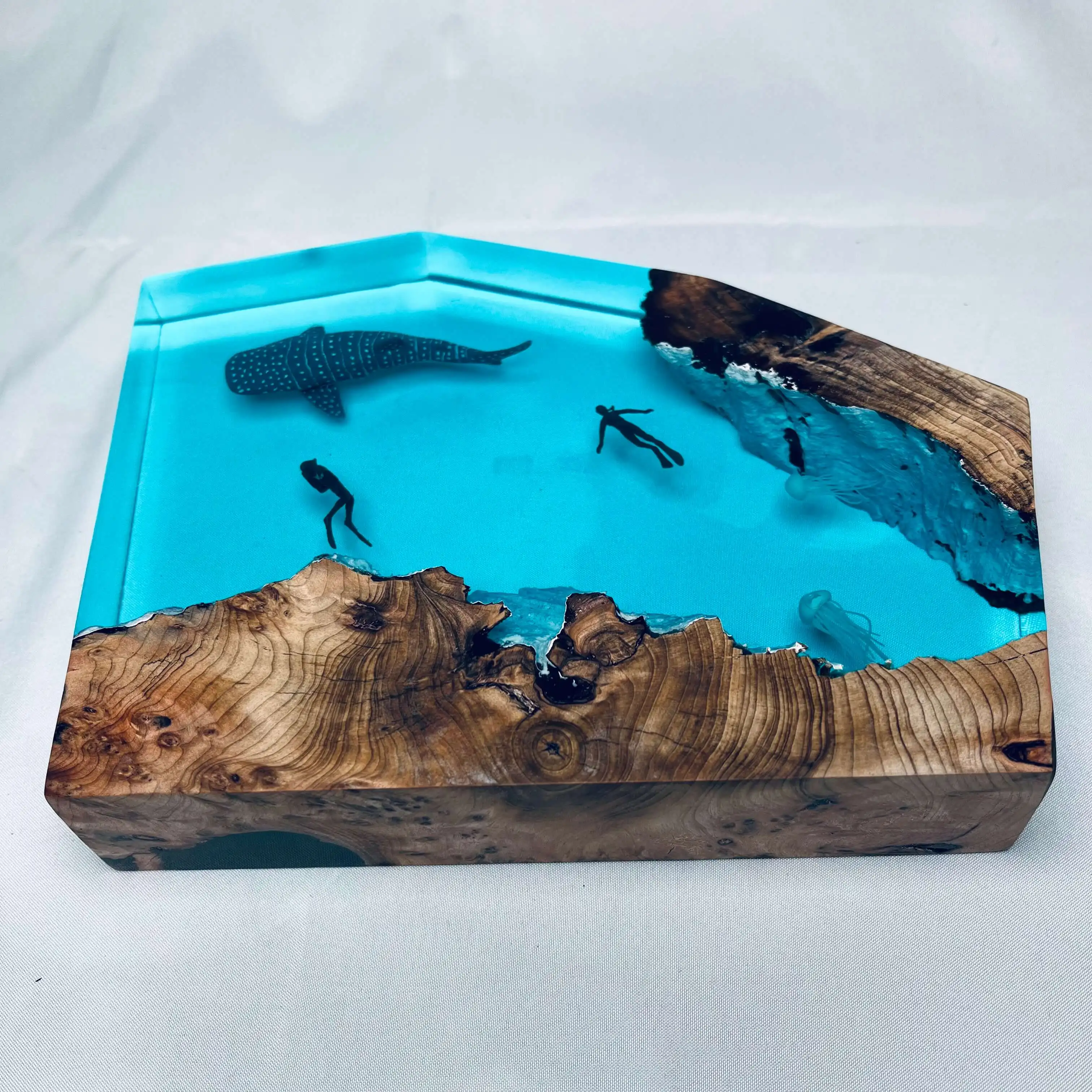 Affordable Handmade Natural Wood Night Light Epoxy Resin Deep Sea Diver LED Lamp for Home Decoration