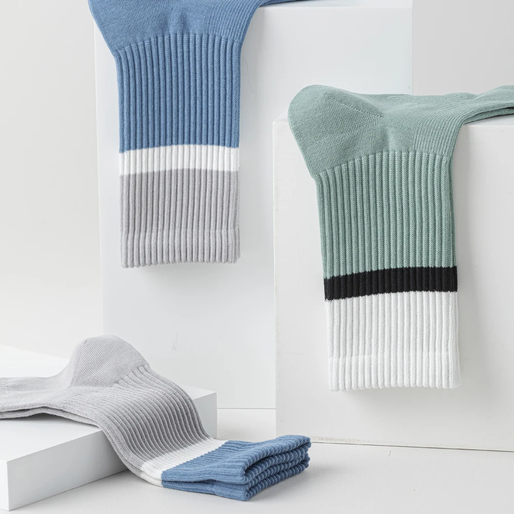 OEM seamless toe drop shipping Sock Men business Chaussettes cotton socks Customize stripe Unisex Crew Socks