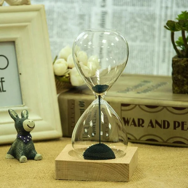 Iron Filings Hourglass With Wood Base Magnetic Sand Timer Hourglass