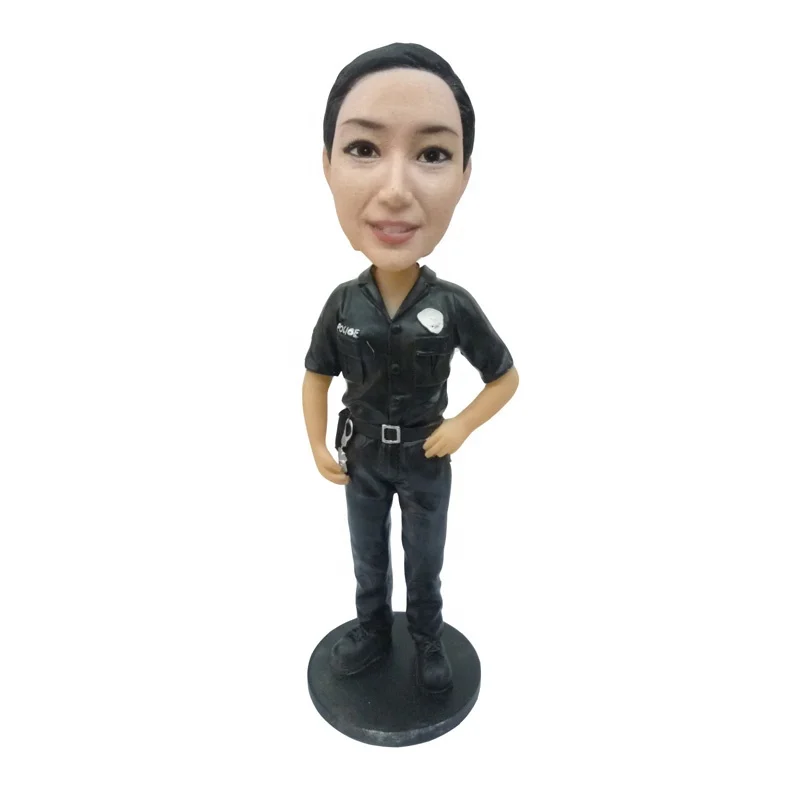 Resin standing women police figurine bobble head