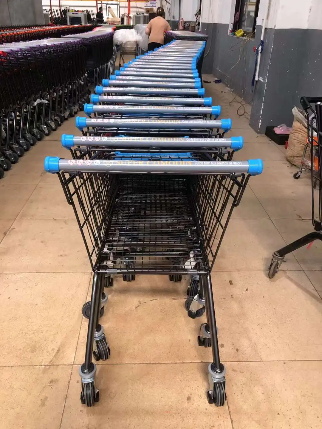 customized size mesh metallic 4 wheels supermarket shopping cart trolley for hypermarket